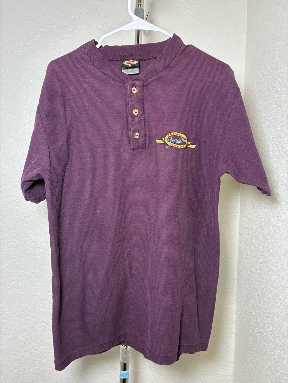 VTG Harley Davidson Men’s Purple Henley Short Sleeve Shirt Size M